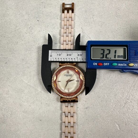Anne Klein Watch Women 32mm Faceted Crystal MOP Dial Light Pink Band New Battery - Picture 10 of 11